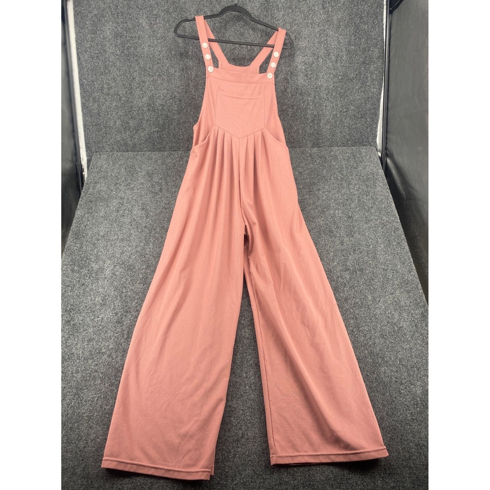 Halara Waffle Knit Overalls Wide Leg Jumpsuit Womens Small Tall Pink Bib Pocket
